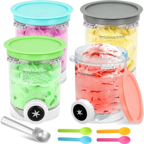 4 x Creamy Swirl Jar, 480 ml Creamy Deluxe Jar for Creami NC701UK NC701 NC700 Series, BPA Free, Dishwasher Safe with 4 Spoons (1/5)