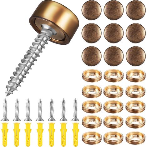 Vis Décoratives Cuivre 16 Sets avec Capuchons Rétro, Auto-taraudeuses pour Fixation Miroir et Mobilier, Usage pour Décoration Murale (1/5)