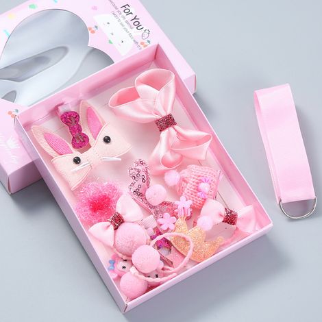 Set de regalo coreano de 18 accesorios para el cabello infantil: pinzas para el cabello, lazos, coronas, tarjetas, etc. (02soft box-pink). (1/5)