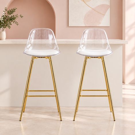MEUBLIV set di 2 sgabelli da bar 38x33x96,5 cm dorati e trasparenti con schienale (1/5)