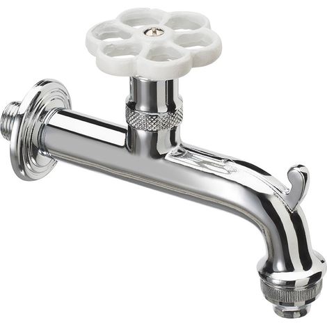 Rubinetto per Fontana da Giardino in Ottone Cromato con Ghiera in Tinta Belfer RUB/018 Bianco (1/2)