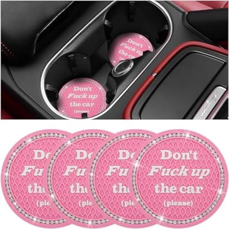 Mandark Lot de 4 dessous de verre de voiture scintillants de 7,9 cm, tapis antidérapant pour intérieur automobile pour femmes et filles, universel, pour VUS, camion, camping-car (rose) (1/5)