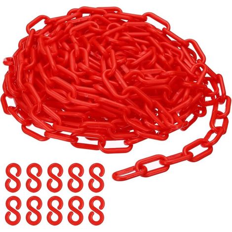 Maillons de chaîne en plastique rouge, 10M,6 mm, pour barrières, parkings, clôtures, portails et décoration