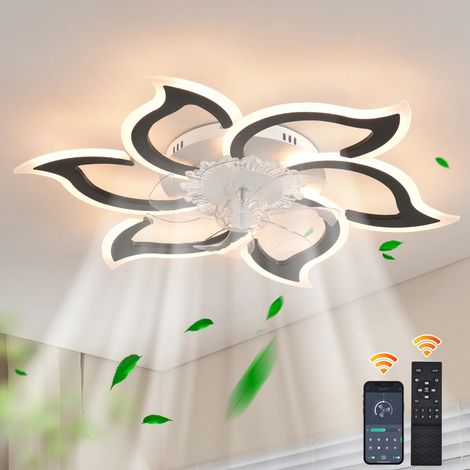 Ganeed 32.67" Black Modern Ceiling Fan with Light Remote Control, 3 Light Color 6 Speeds Samll Low Profile Ceiling Fan for Bedroom Kitchen (1/5)
