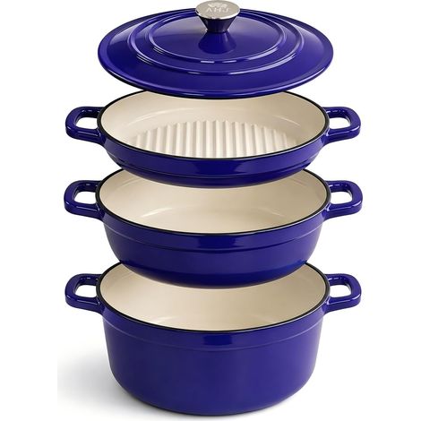 Enameled Cast Iron Casserole Dishes 4 Pieces, 25 cm, Lid, 500 °F, Blue (1/5)