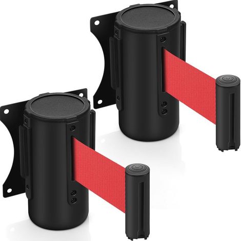 Lot de 2 barrières à sangle rétractable murales — Sangle de signalisation de 3 m — Barrières de contrôle des foules pour délimitation de files (1/5)