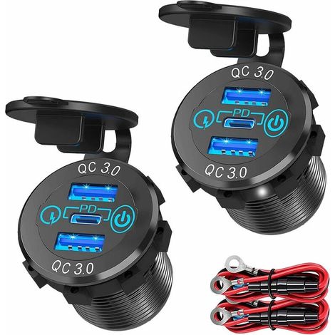 Chargeur de voiture triple USB PD3.0 12 V/24 V 60 W USB-C avec interrupteur pour bateau, camion, camping-car (1/5)