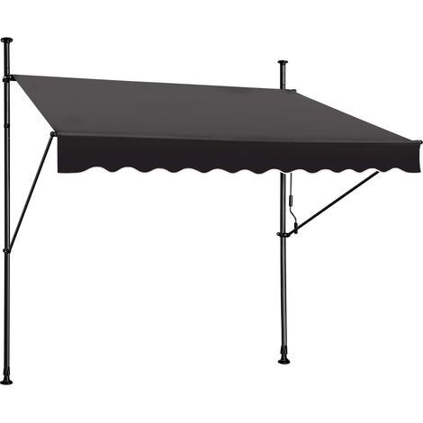 Klemmmarkise 200x120cm Balkonmarkise Einziehbar Markise Balkon mit Handkurbel ohne Bohren Sonnenschutz Balkonbespannung aus Polyester Höhenverstellbar UV-Schutz, Dunkelgrau NAIZY (1/5)