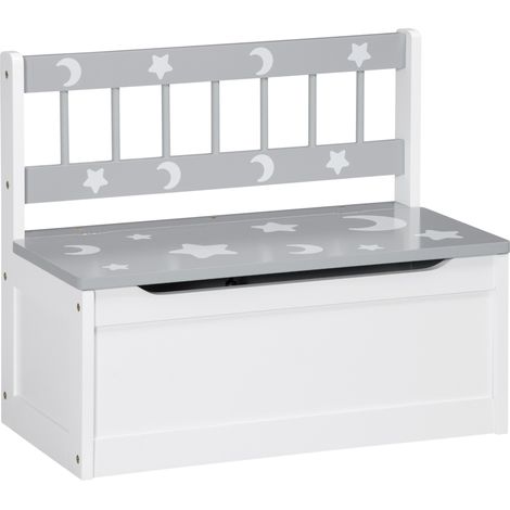 Cassapanca Moderna Portagiochi con Leva a Gas, in MDF e Legno di Pino, 60x30x50 cm, Bianco e Grigio (1/5)