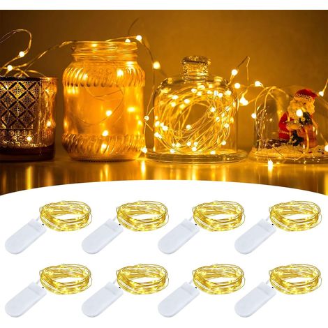 Lot de 8 mini guirlandes lumineuses LED avec piles, 2 m, 20 LED, décoratives, pour l'intérieur, blanc chaud, pour boîte cadeau, fête, Noël, lanterne de mariage (1/5)