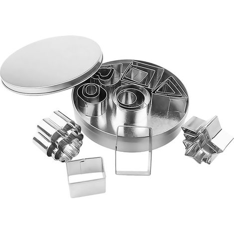 Emporte-pièces acier inoxydable 24 pièces : formes étoile cœur fleur rond, pour biscuits fondant pâte à modeler DIY (1/5)