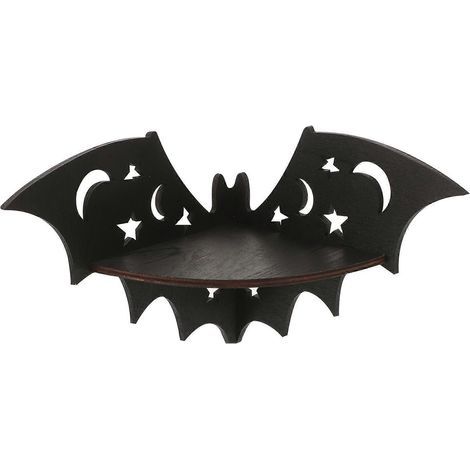 Étagère d'angle en forme de chauve-souris, étagère murale d'angle, étagère flottante en bois, étagère pour objets en cristal, étagère murale pour chambre-20.00X11.50X11.50CM-Black (1/4)
