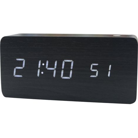 Reloj despertador digital de madera, 8 niveles de brillo ajustables, pantalla LED para hora/fecha/temperatura, control de volumen, modo día laborable/fin de semana. (1/5)