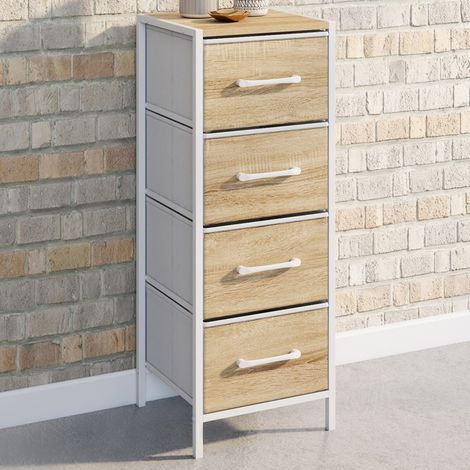 Mueble auxiliar de 4 cajones UTAH 30 cm chiffonnier, mueble de almacenaje de diseño industrial en madera y blanco