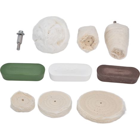 Kit de polissage de 10 pièces comprenant des têtes de polissage en coton et en flanelle pour le métal, le marbre et le verre. (1/5)