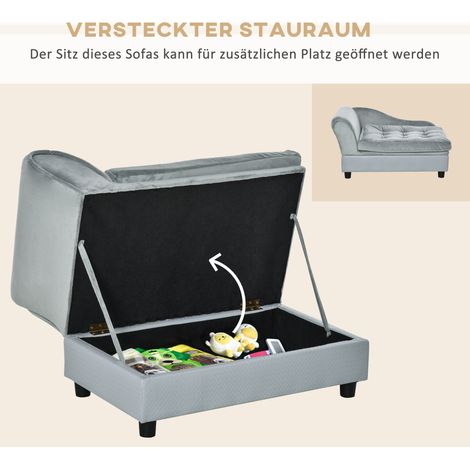 Canapé pour animaux avec rangement, coussin moelleux, charge max 15 kg, revêtement en peluche, cadre en bois dur, gris clair (1/5)