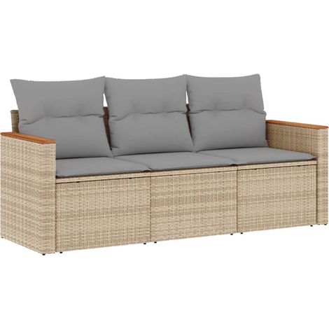 Maison Exclusive - Set Divano da Giardino 3 pz con Cuscini Beige in Polyrattan
