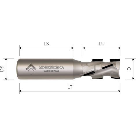 MTEC016.14 - FRESA HELICOIDAL DE DIAMANTE Z2+2 CUERPO DE ACERO PCD H4,5 MM - MOBILTECNICA  .14D20  LU 27  DS20  LT85  Z(2+2)(6DP+1HW)  AX20°  IZQ  H4,5