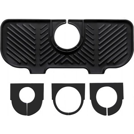 Tapis d'égouttement en silicone pour robinet, tapis d'évier sous robinet, organisateur pour éponges, brosses, savons, noir