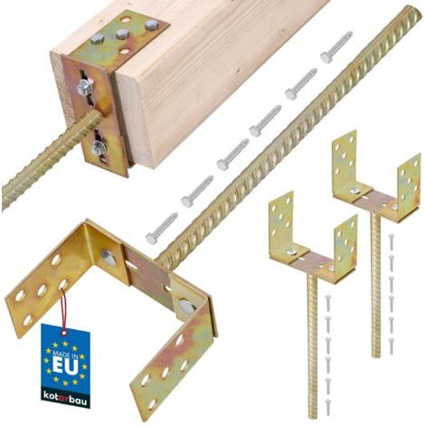 2 pièces Support de Poteau à Sceller - Acier - 400 mm - Or - Support Poteau Bois - Largeur Réglable 0-160 mm - avec Ancrage Béton - pour Poteaux et Poutres Bois-NANOTEH (1/5)