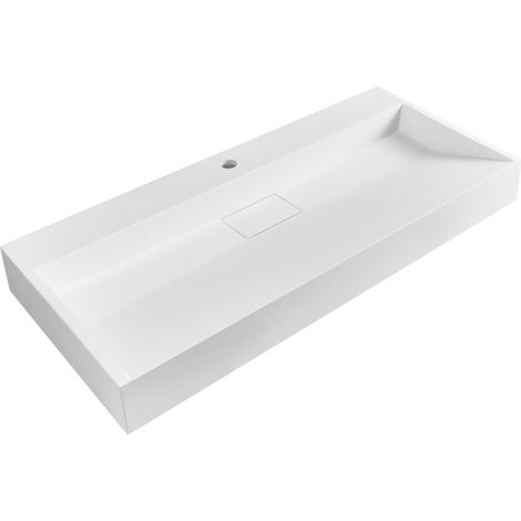 Lavabo suspendido de pared clásico rectangular fundición mineral acabado mate 100 x 46 cm blanco Quenko
