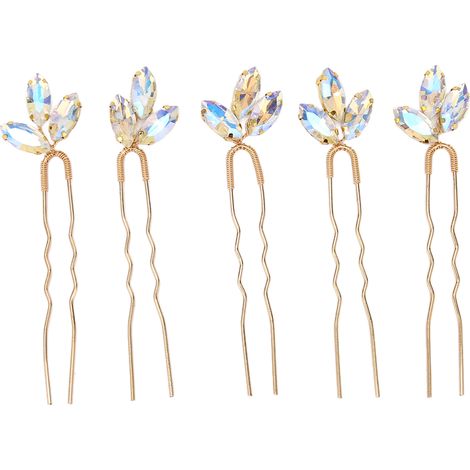 5Pcs Broches Fleur Cristal Simples Rétro Élégantes Lumineuses Strass pour Coiffure Fête Mariage (1/5)