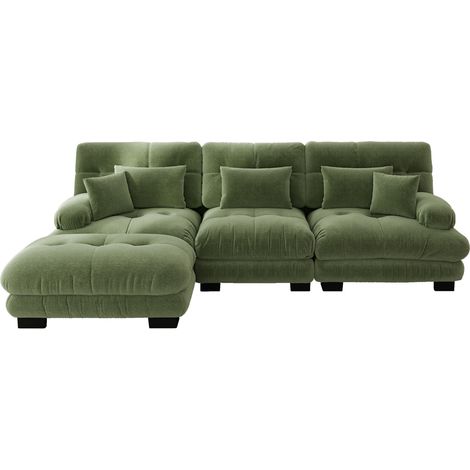 Modulares L-Ecksofa aus Chenille in Grün mit Ottomane, 313 x 145 x 81 cm (1/5)