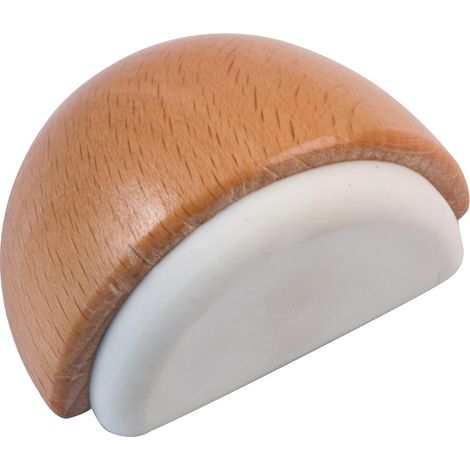 1 - Butée De Sol - Accessoire De Porte - Forme Semi-circulaire - Protection Murs Et Meubles - Finition Hêtre Et Caoutchouc Blanc - Pour Tous Sols - Beige - 4,5x2,5cm