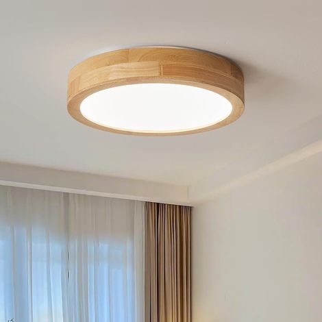 LED Deckenlampe Runde Holz Deckenleuchte für Wohnzimmer Küche Kinderzimmer Ø30cm Neutrales Licht (1/3)