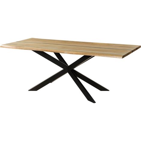 Baumtisch Mango 160x90x76 natur lackiert / Epoxid schwarz, Kreuzgestell 2 anthrazit matt EPOXY (1/3)