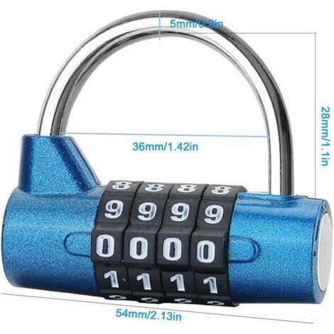 BUNTHAUS PA 4-stelliges Zahlenschloss, Fitnessstudio-Spindschloss, robustes, zurücksetzbares Schloss, 54 mm/2,13 Zoll, rostbeständiges, zurücksetzbares Vorhängeschloss, (blau) (1/4)