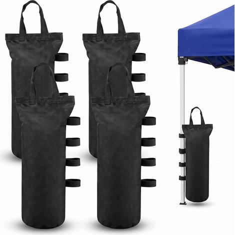 Lot de 4 Sac Lestage Tonnelle 48 x 13 cm, Jusqu’à 10 kg par Sac de Sable pour Lester, Poids Lestage pour Tonnelle en Tissu Oxford avec Poignées, pour Barnum, Tente et Parasol, Noir (1/5)