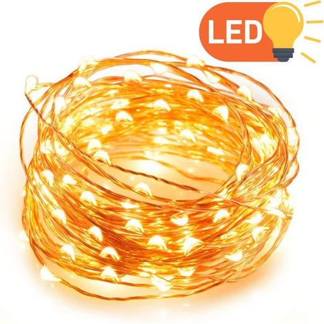 1 Guirlande lumineuse LED, fil de cuivre, 10 mètres, 100 LEDs, étanche IP65, alimentation USB, intérieur extérieur (1/5)