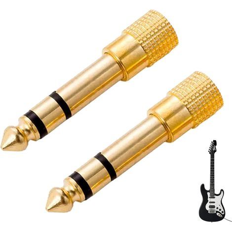 Confezione da 2 adattatori jack da 6,3 mm a 3,5 mm, adattatori per jack audio, adatti per amplificatori per chitarra, sistemi audio, microfoni, tastiere elettroniche e batterie. (1/5)