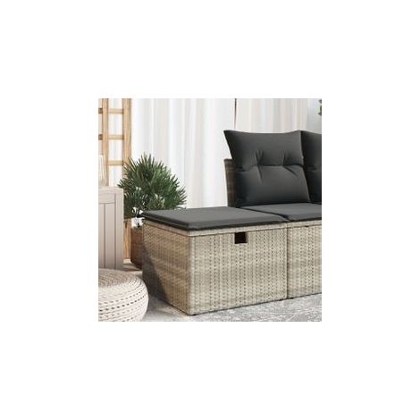 Tabouret de jardin coussin gris clair 55x55x37 résine tressée (1/5)