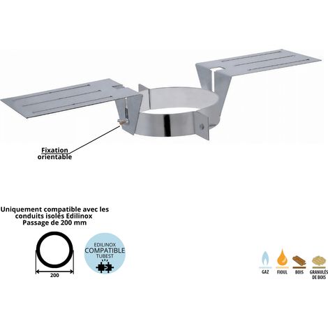 Edilinox – Support au toit conduit double paroi isolé 200mm – Inox 304 extérieur et Inox 316 intérieur – Isolation laine de roche 25mm