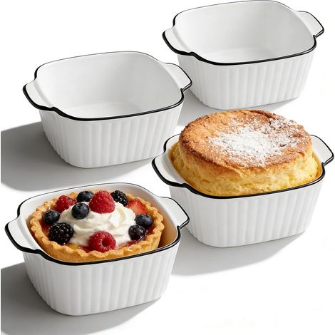 Set de 4 Plats Carrés en Céramique 14.5cm - Plat Cuisson Air Fryer et Four, Micro-ondes, Poignées Anti-Chaleur, Sans PFOA (400ml) (1/5)