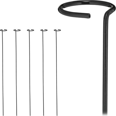 Relaxdays Tutores Plantas Metal, 6 Soportes Trepadoras con Anillo, Varillas Entutorar Enredaderas, Acero, 80 cm, Negro (1/5)