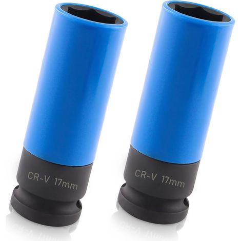 Lot de 2 douilles visseuse à percussion - 17 1/2" Jeu Protection des jantes Pour changement roue Bleu (1/5)