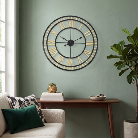 Horloge murale ronde dorée, horloge murale en métal pour le salon ou la chambre - 80×80cm (1/5)
