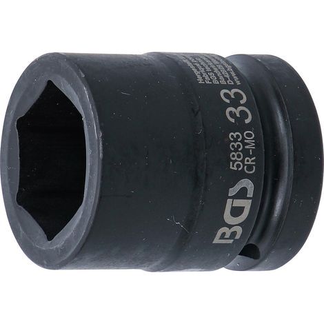 Impact socket, 6-point, 25 mm, chrome-molybdenum steel, 33 mm opening, for impact wrench (1/4)