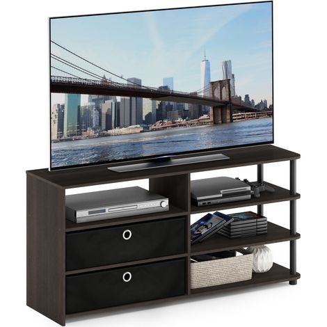 Meuble TV Conception Simple avec Poubelles Jusqu'à 55 pouces, Noyer/Noir (1/5)