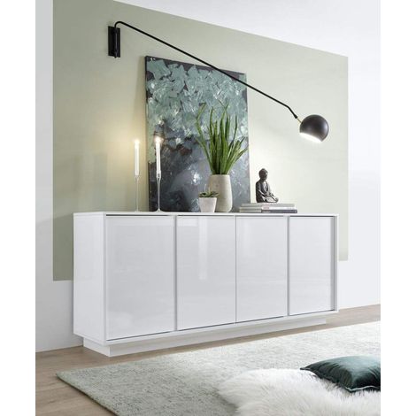 Buffet avec 4 portes Made in Italy Buffet de rangement Collection Ice pour salon cuisine entrée salle à manger meuble design moderne blanc laqué brillant (1/3)