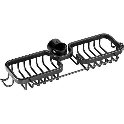 Double support pour robinet en acier inoxydable - étagère de drainage pour évier de cuisine, douche - Panier de rangement à suspendre - Avec crochet de drainage (noir) (1/5)