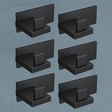 doporro Set 6 Ganci Adesivi da Parete in Acciaio Inox, Senza Forare, Antiruggine e Autoadesivi, Ideali per Bagno, Cucina o Camera da Letto, Nero Opaco (1/5)