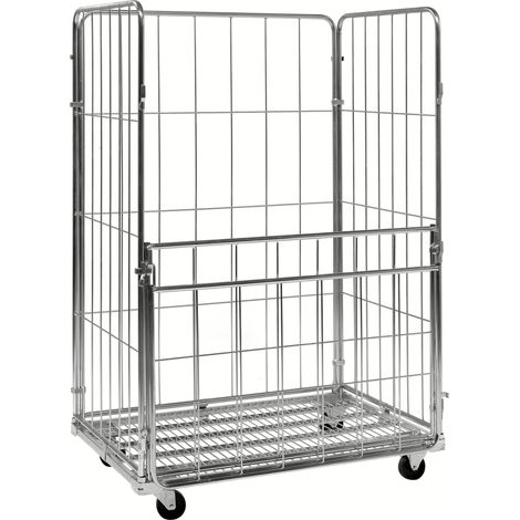 Kongamek Rollcontainer verzinkt 1200x800x1800mm mit 4 Gitterwänden vorne halb zu öffnen ohne Bremse (1/3)