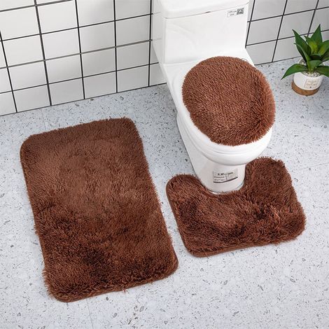 Tapis De Salle De Bain - Tapis De Baignoire 80 X 50 Cm - Profil En U 50 X 40 Cm - Couvre-cuvette 40 X 37 Cm - Polyester Avec Dos En PVC - Noir - Lot De 3 (1/5)