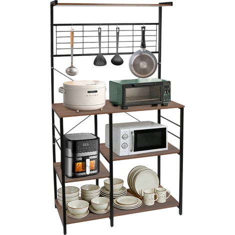 Haloyo® 5-stufig Küchenregal mit 4 Haken Industriedesign Standregal für Arbeitsplatte aus Metallrohren 40x90x168cm braun