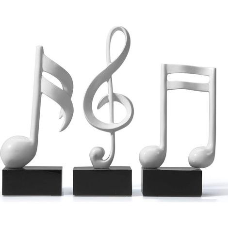3pcs Decor Figurine Musical Note Sculpture Statue Modern Music Art for Christmas Piano Birthday Gift White Resin (1/5)