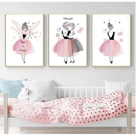 Nordic Ideas Affiche Fille Rose Deco Chambre Poster Enfant Tableau Murale Decoration sur toile 30X40CMX3 sans Cadre (1/4)